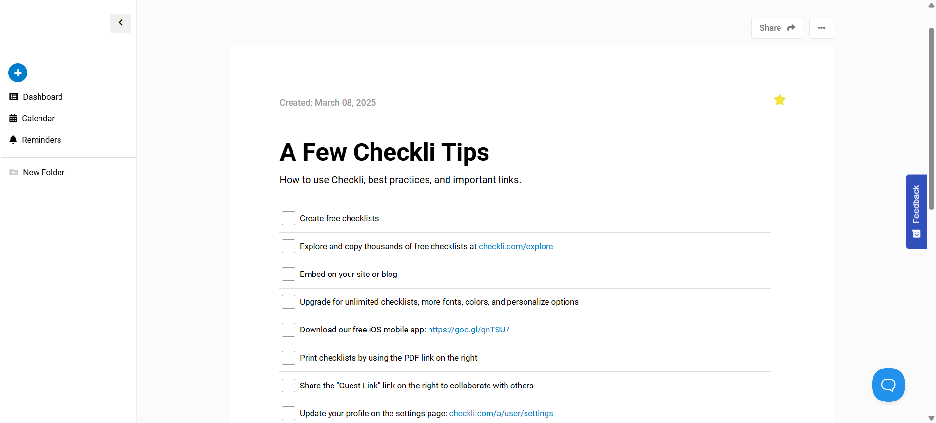 Create printable checklist