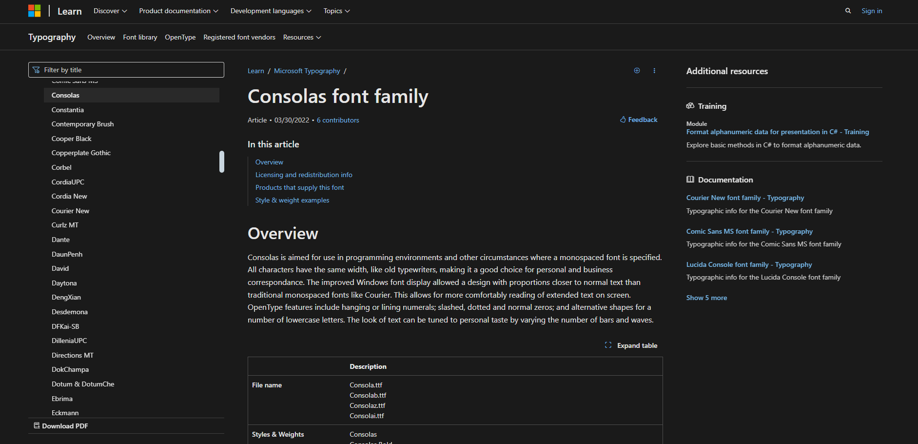 Microsoft Typography Consolas font