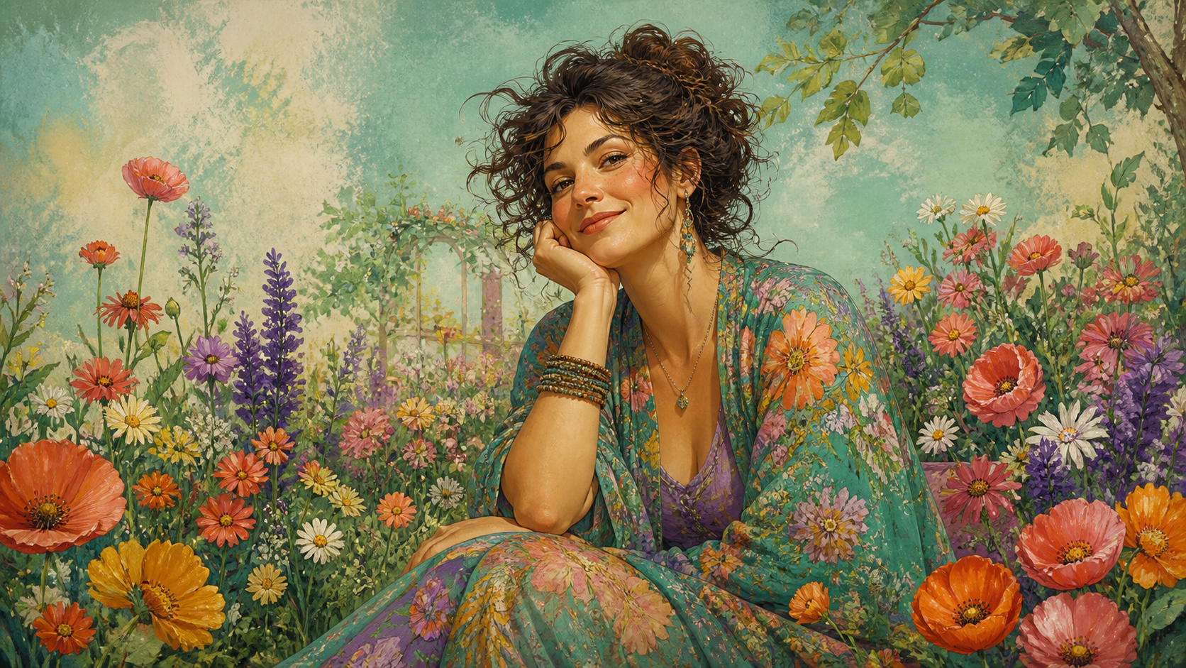 Dreamy illustrated garden portrait