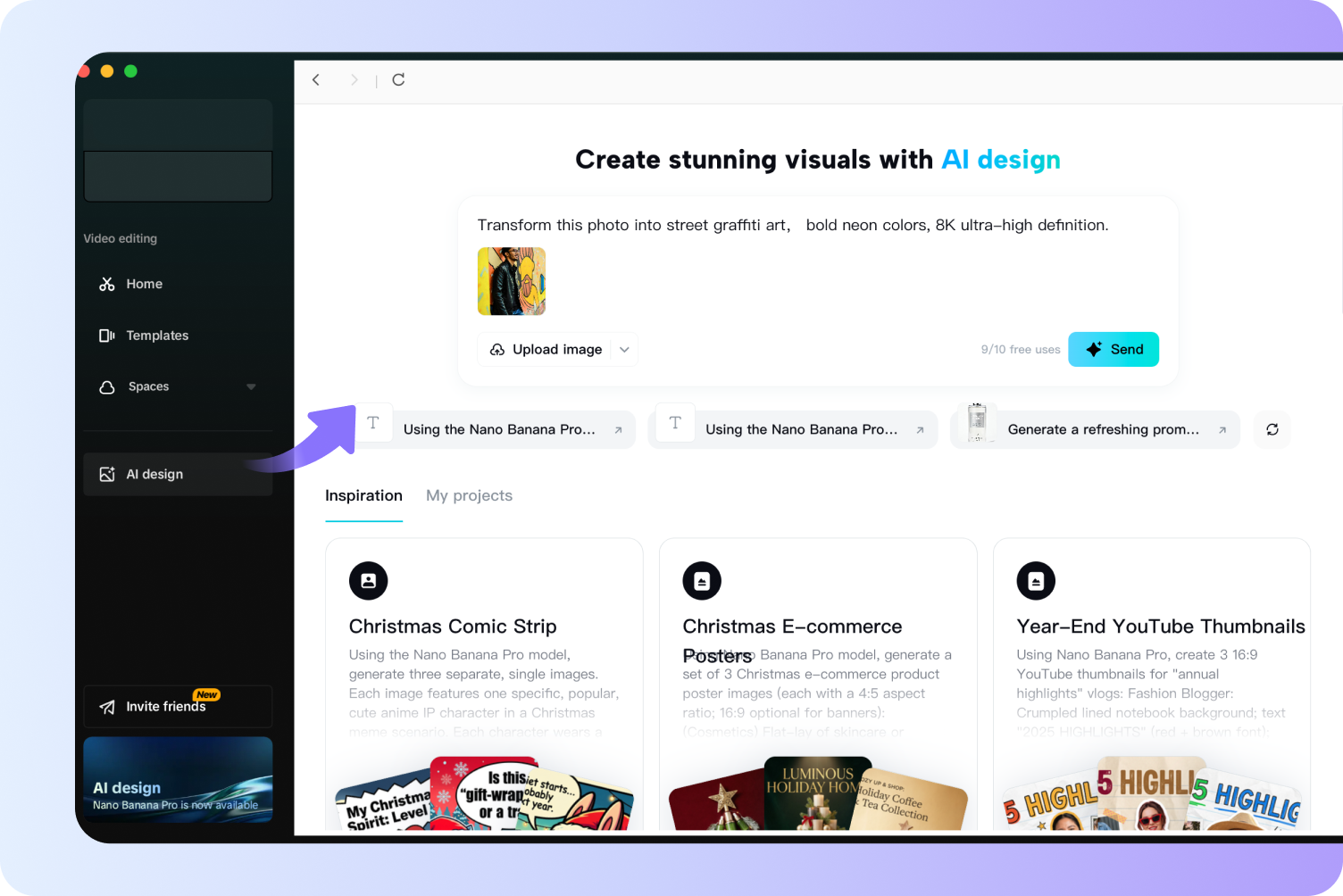 Access the AI design feature in the CapCut desktop video editor