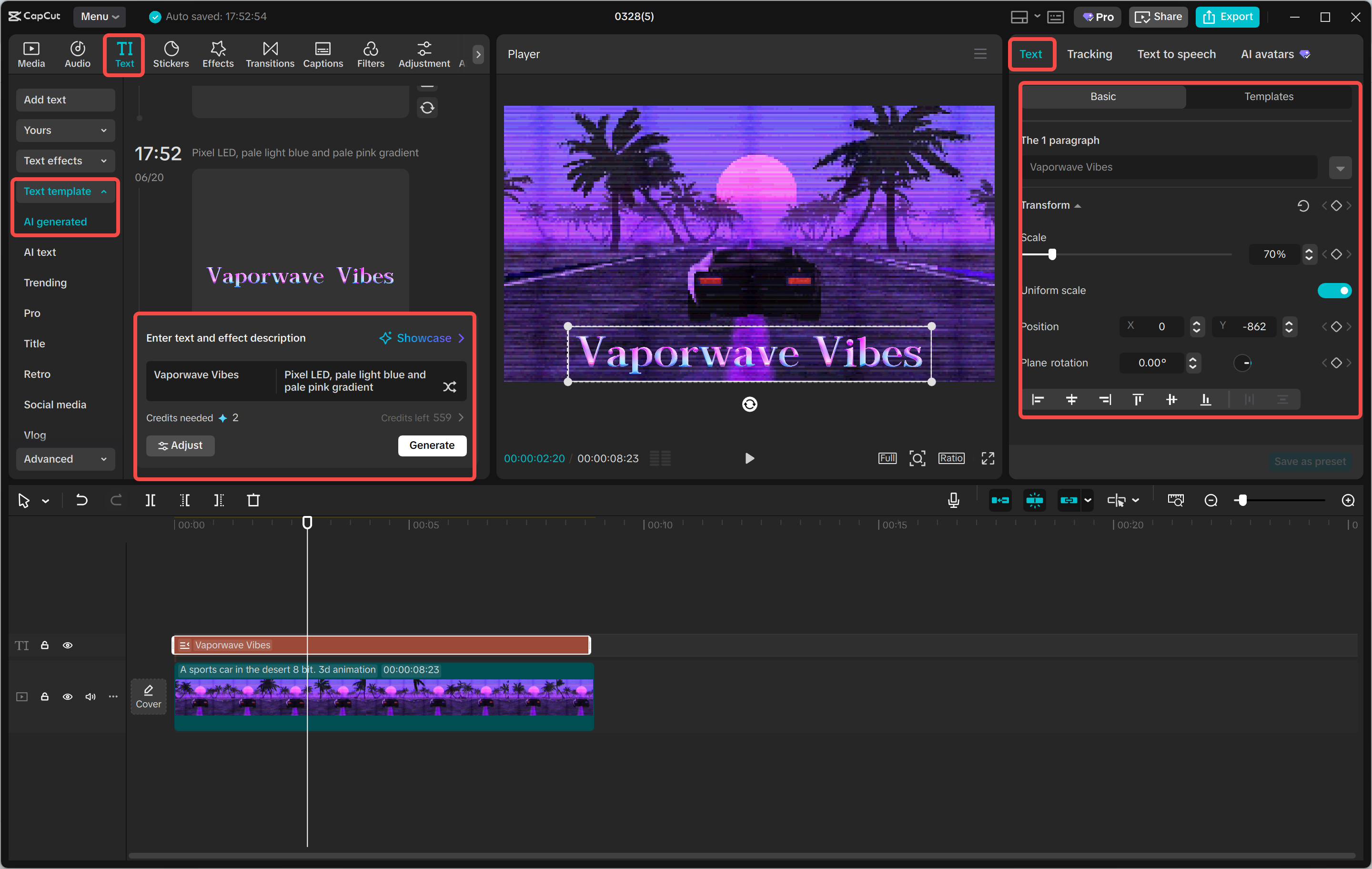 Generating a font with the CapCut desktop video editor