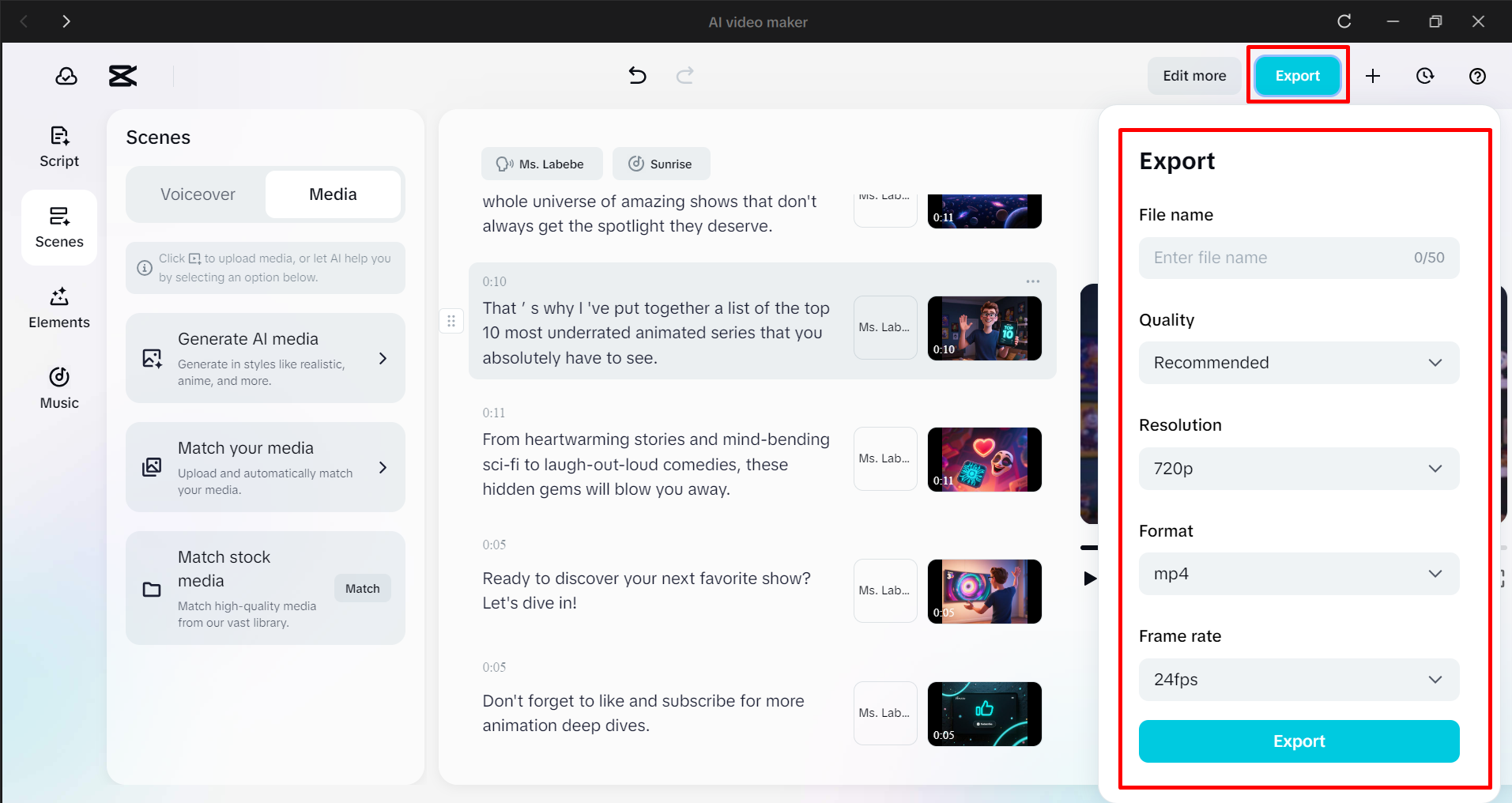 Exporting the video from the CapCut desktop video editor