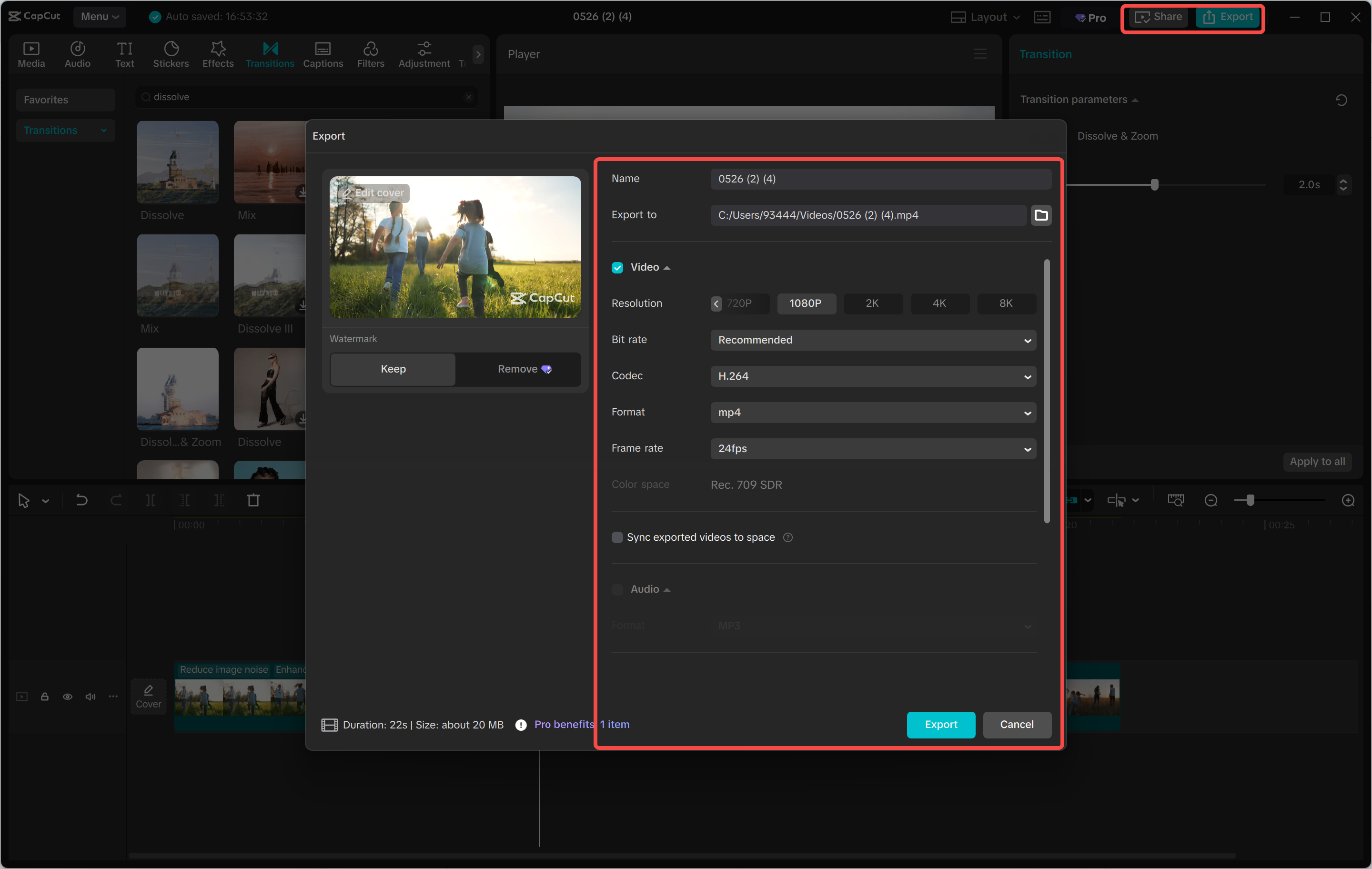 Exporting a video from the CapCut desktop video editor