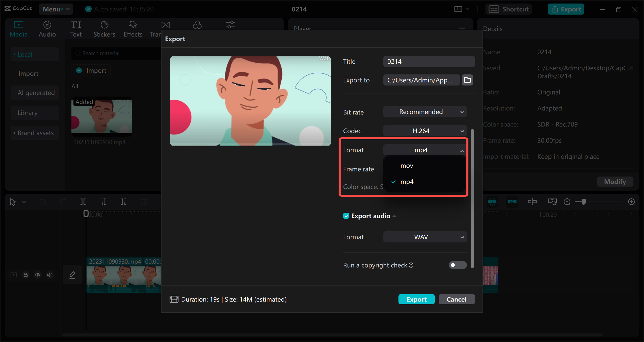 Export video