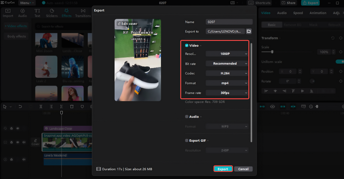 Exporting and sharing the Instagram Reel