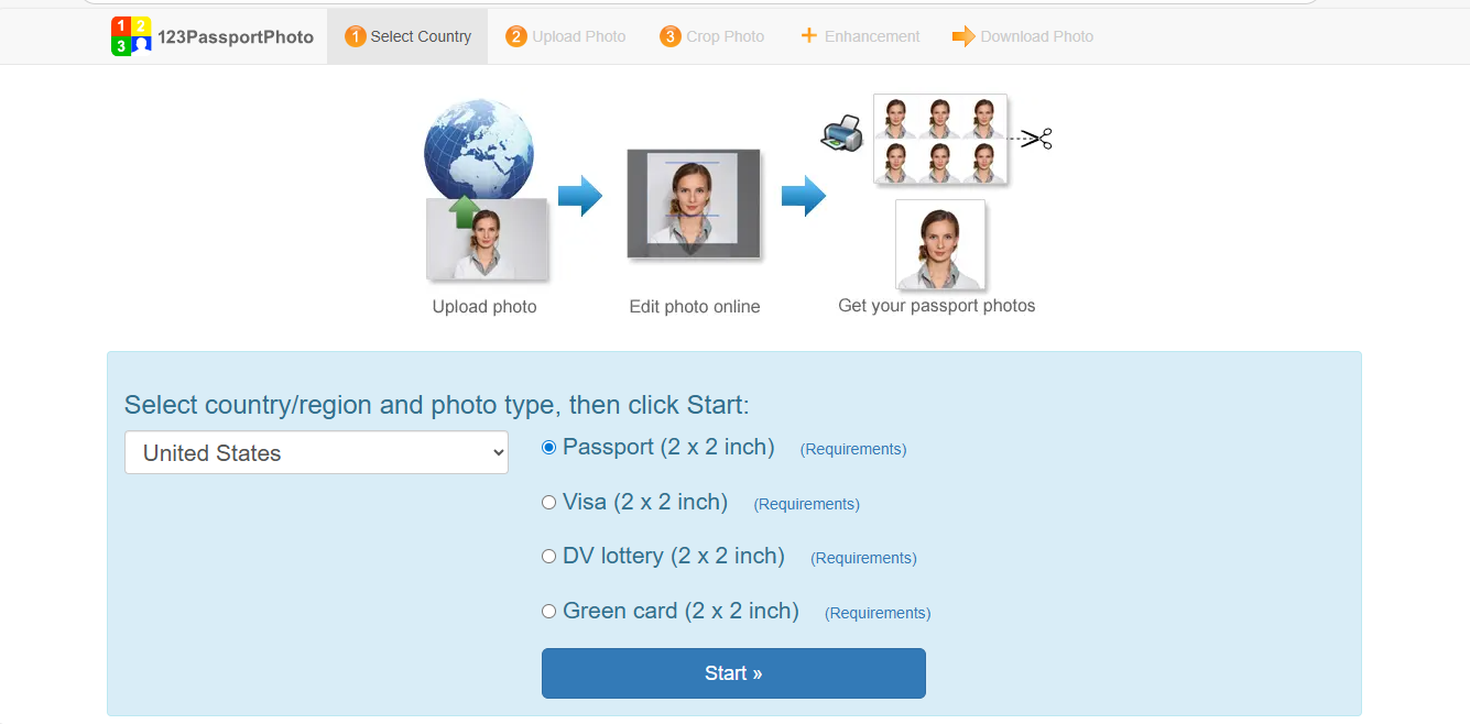 123PassportPhoto interface