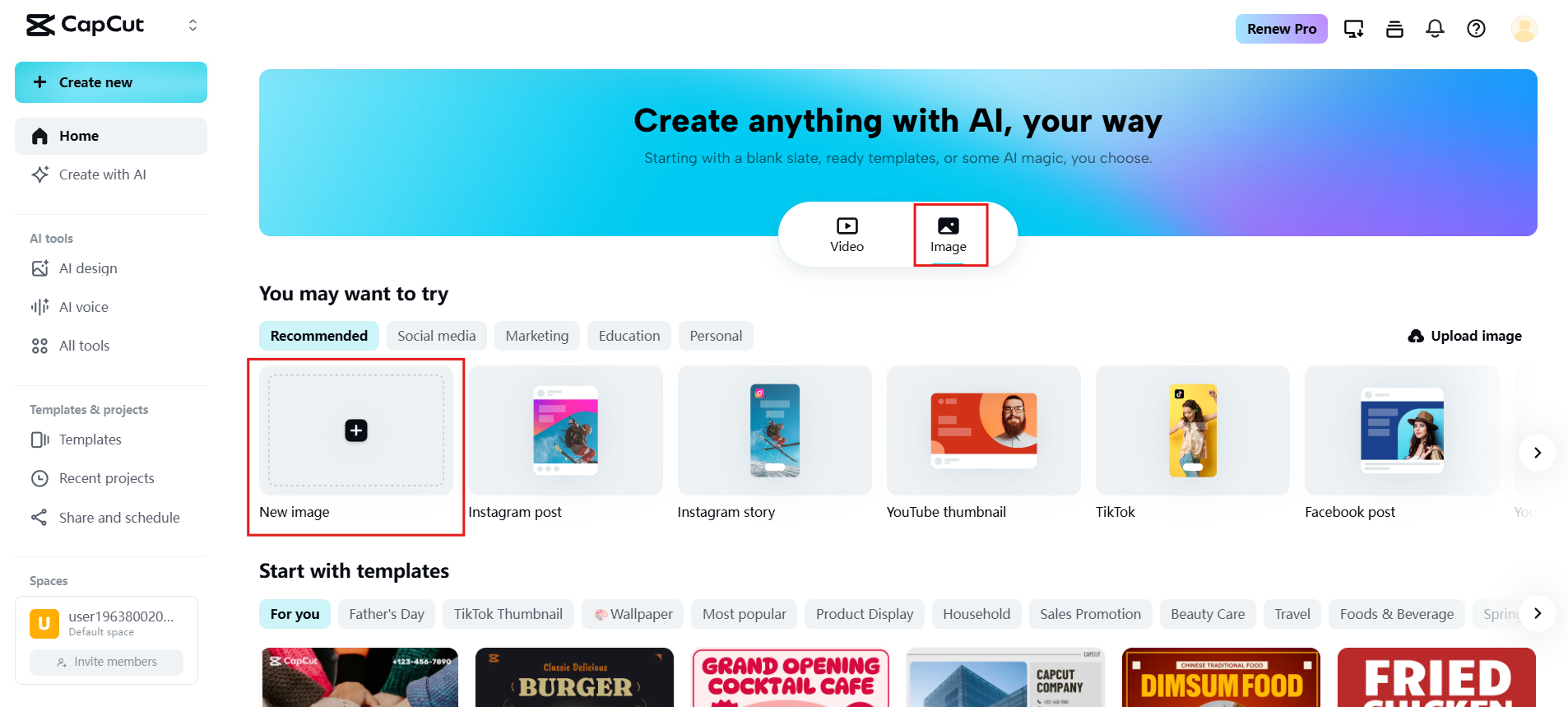 Head over to CapCut Web's image section