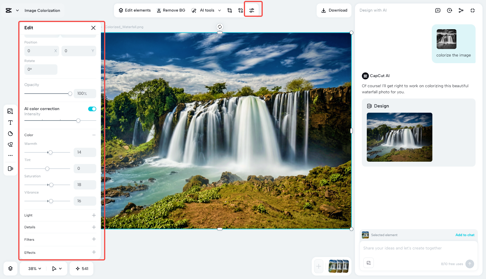 Fine-tune the photo color automatically and manually