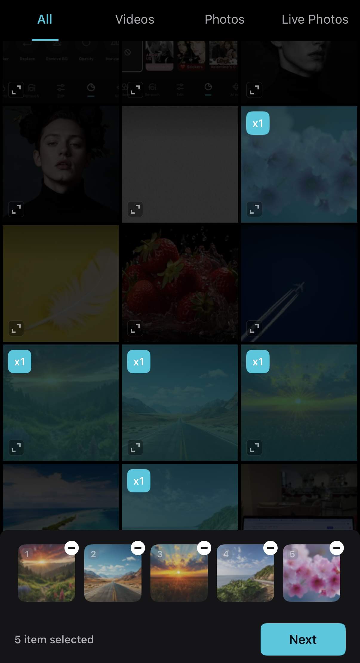 Selecting photos for a CapCut template collage