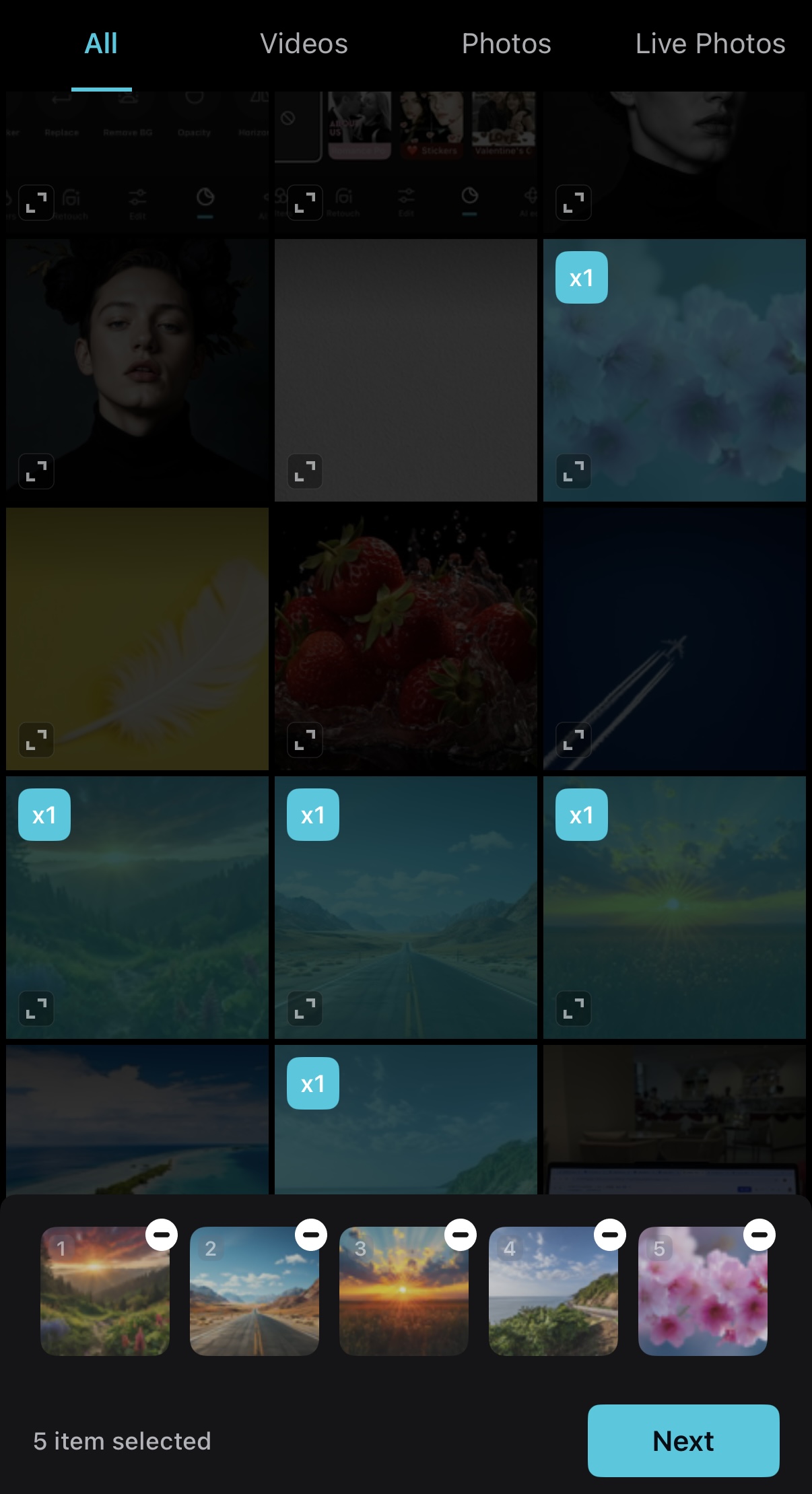 Selecting photos for a CapCut template collage