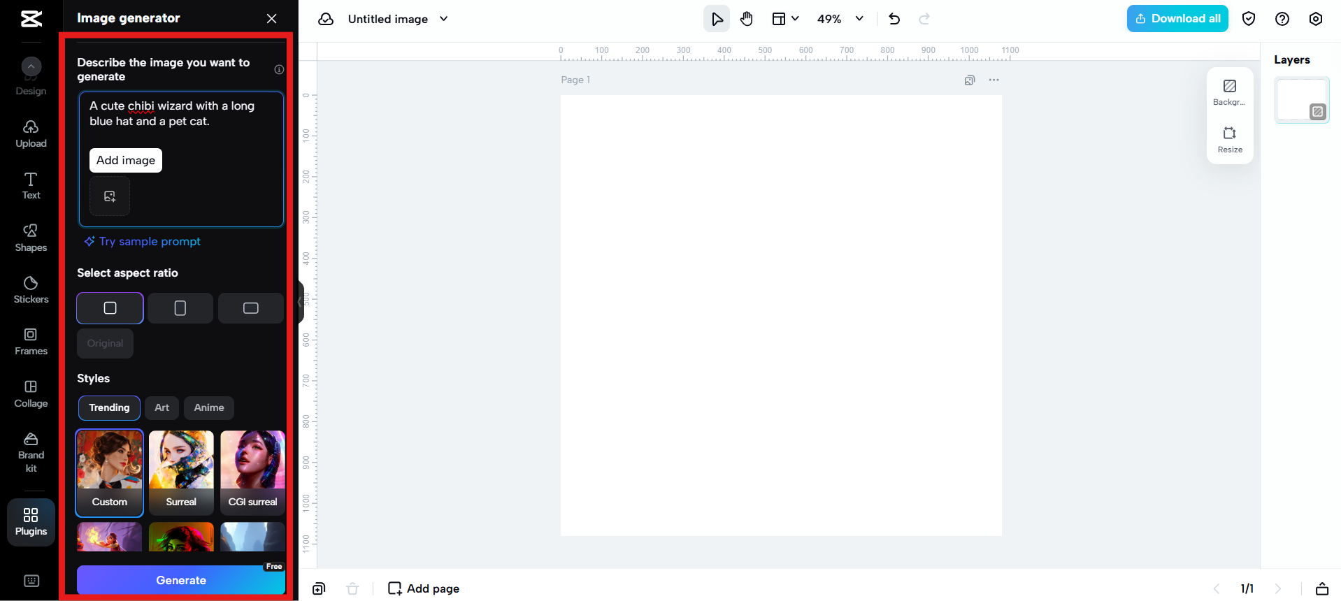 Input prompt and generate