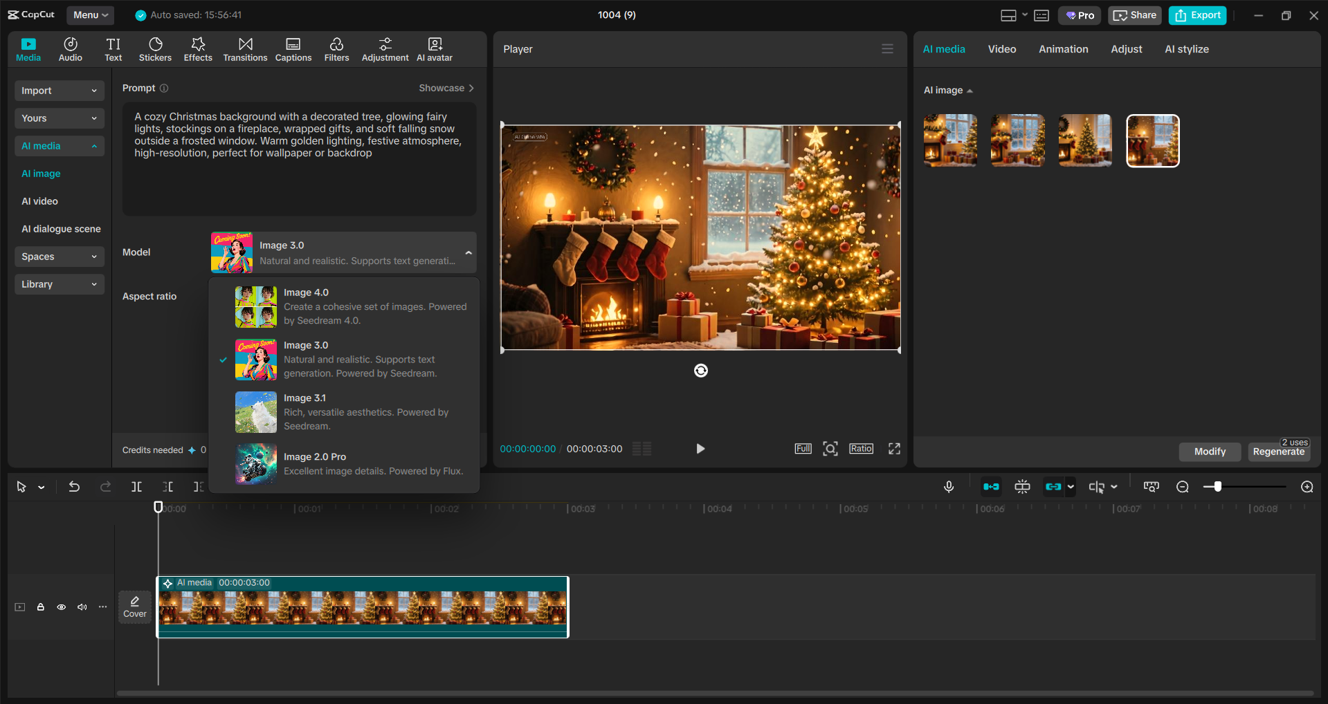 Interface of the CapCut desktop video editor - the most liked tool to edit Christmas backgrounds