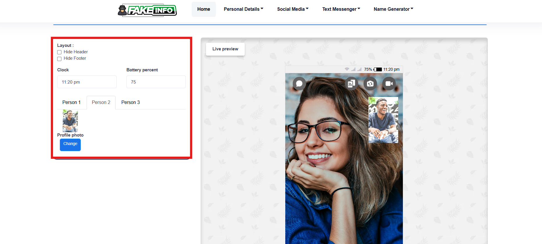 Customize the fake video call settings