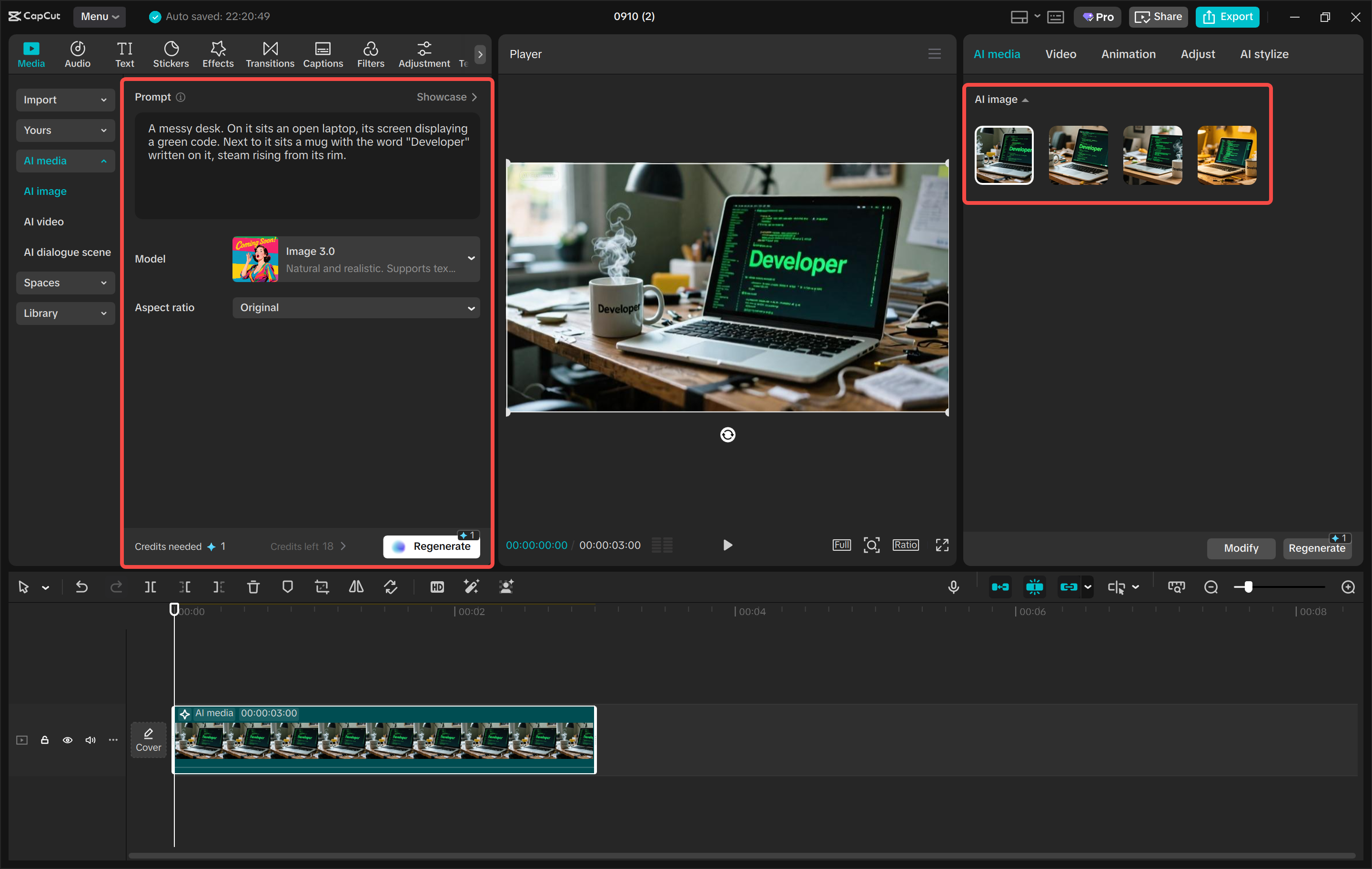 Genererar bilder i CapCut:s stationära videoredigeringsprogram