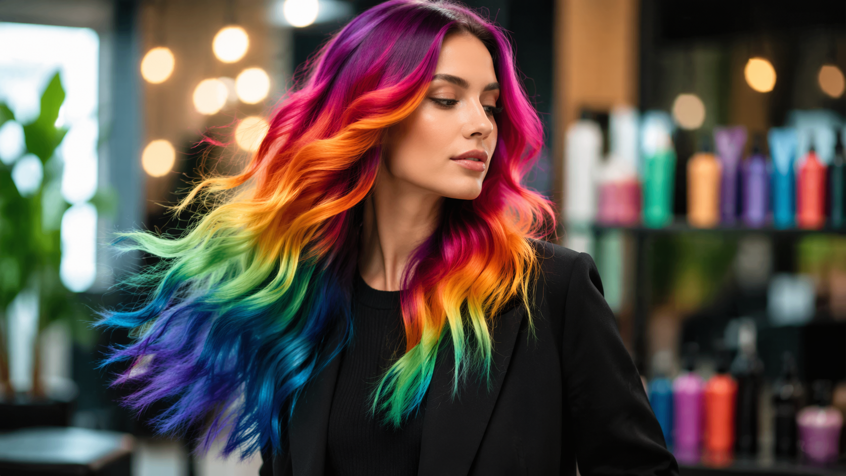 Dreamina Hair Color Prompts exemplo de prompt 5: Rainbow Underlayer Style