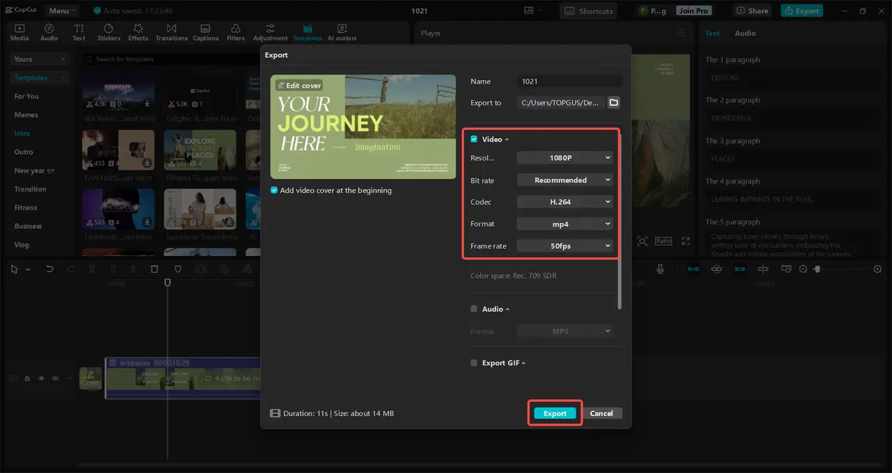 Export & Share directly to social media
