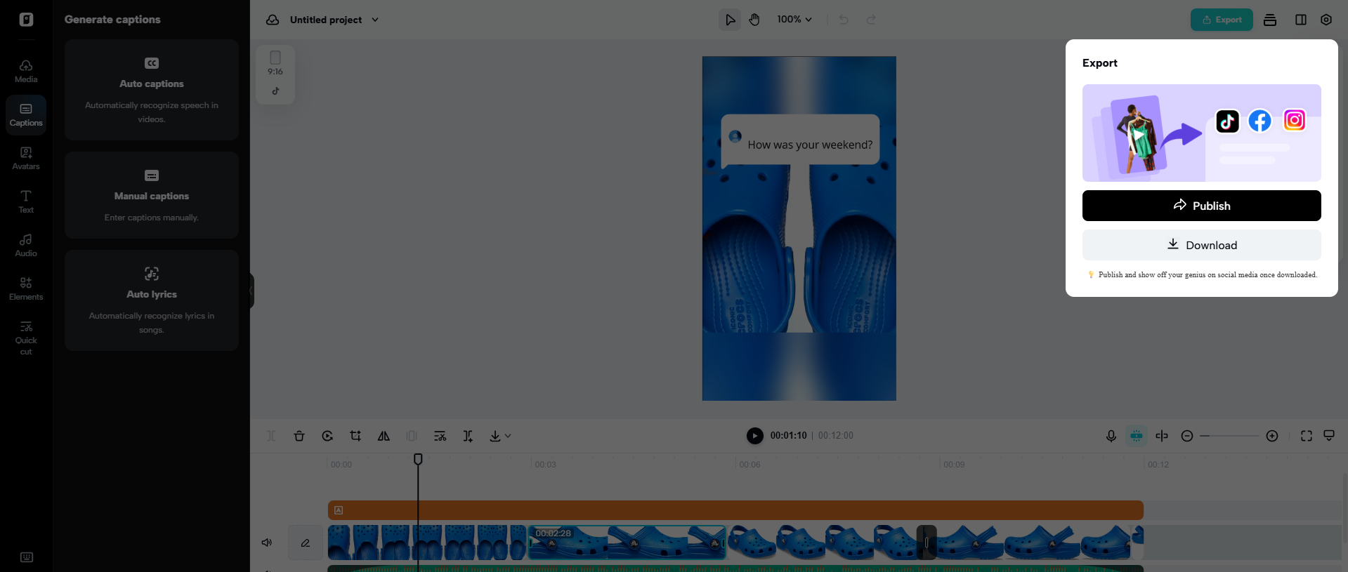 Export videos from Pippit