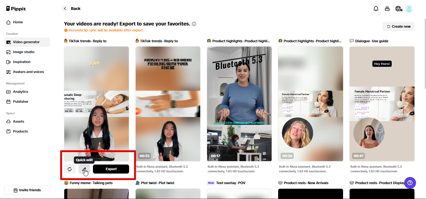 Export and share