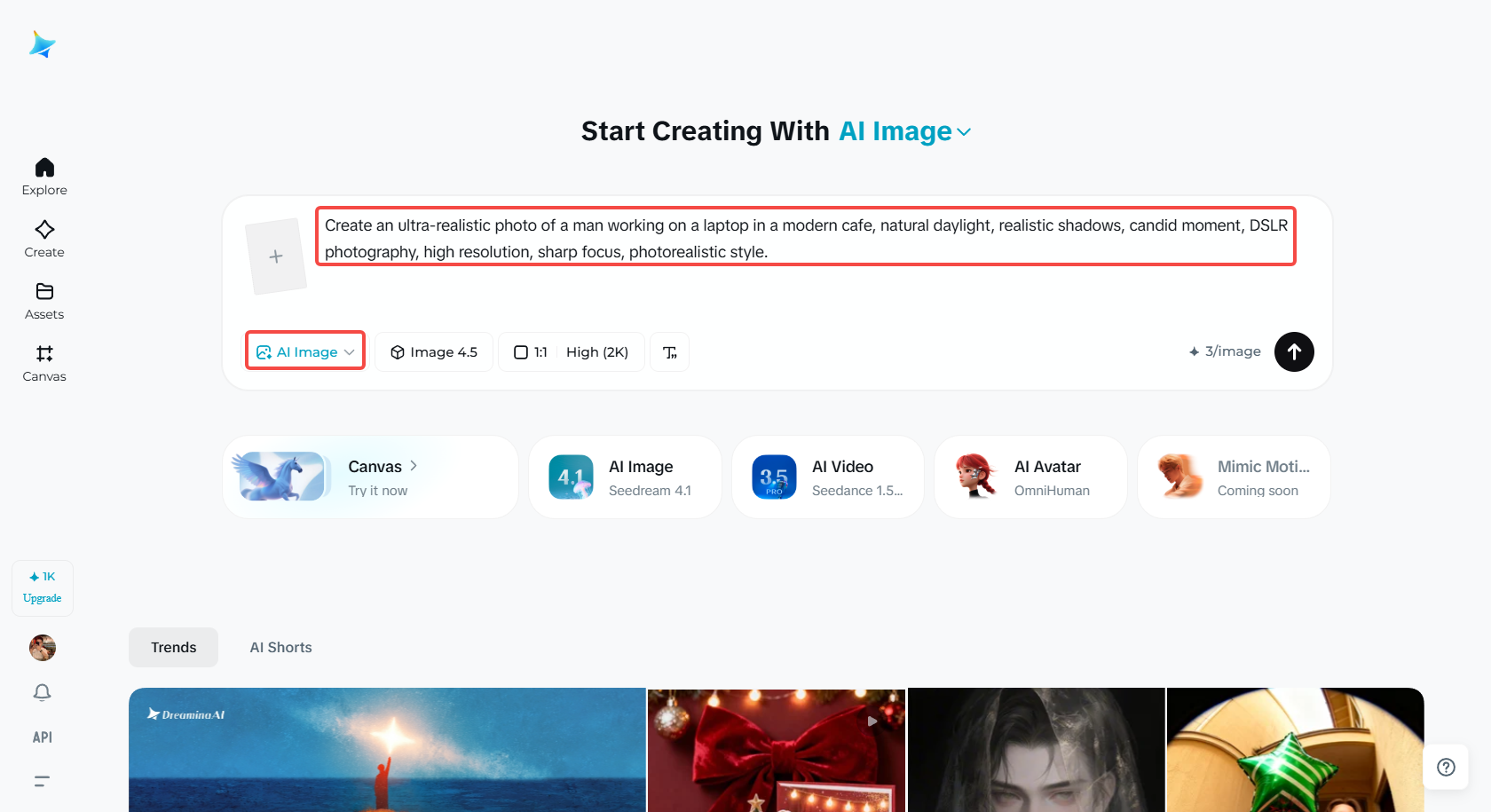 Nhập lời nhắc trong công cụ hình ảnh Dreamina AI