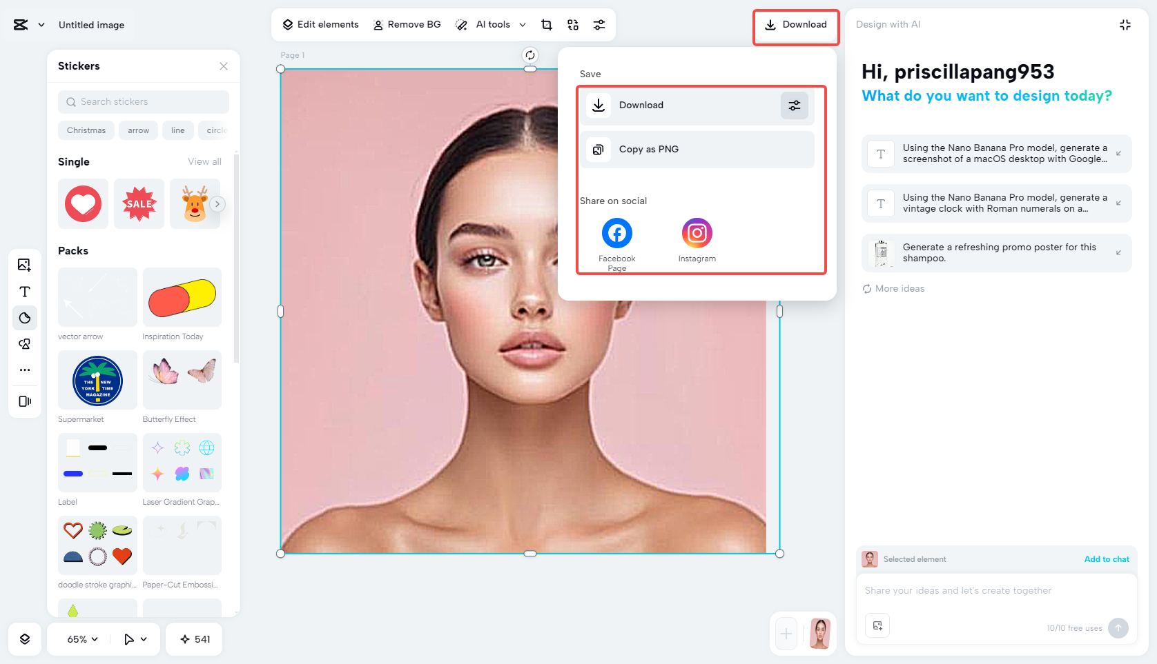 Exporting the photo in CapCut