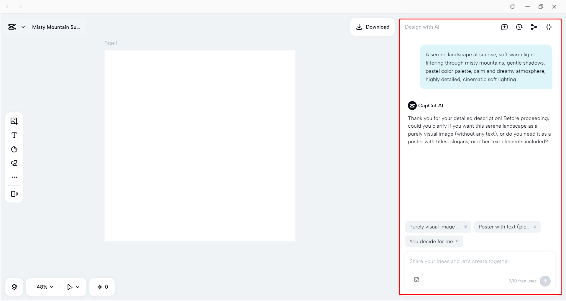 Generating a soft light image in the CapCut desktop video editor