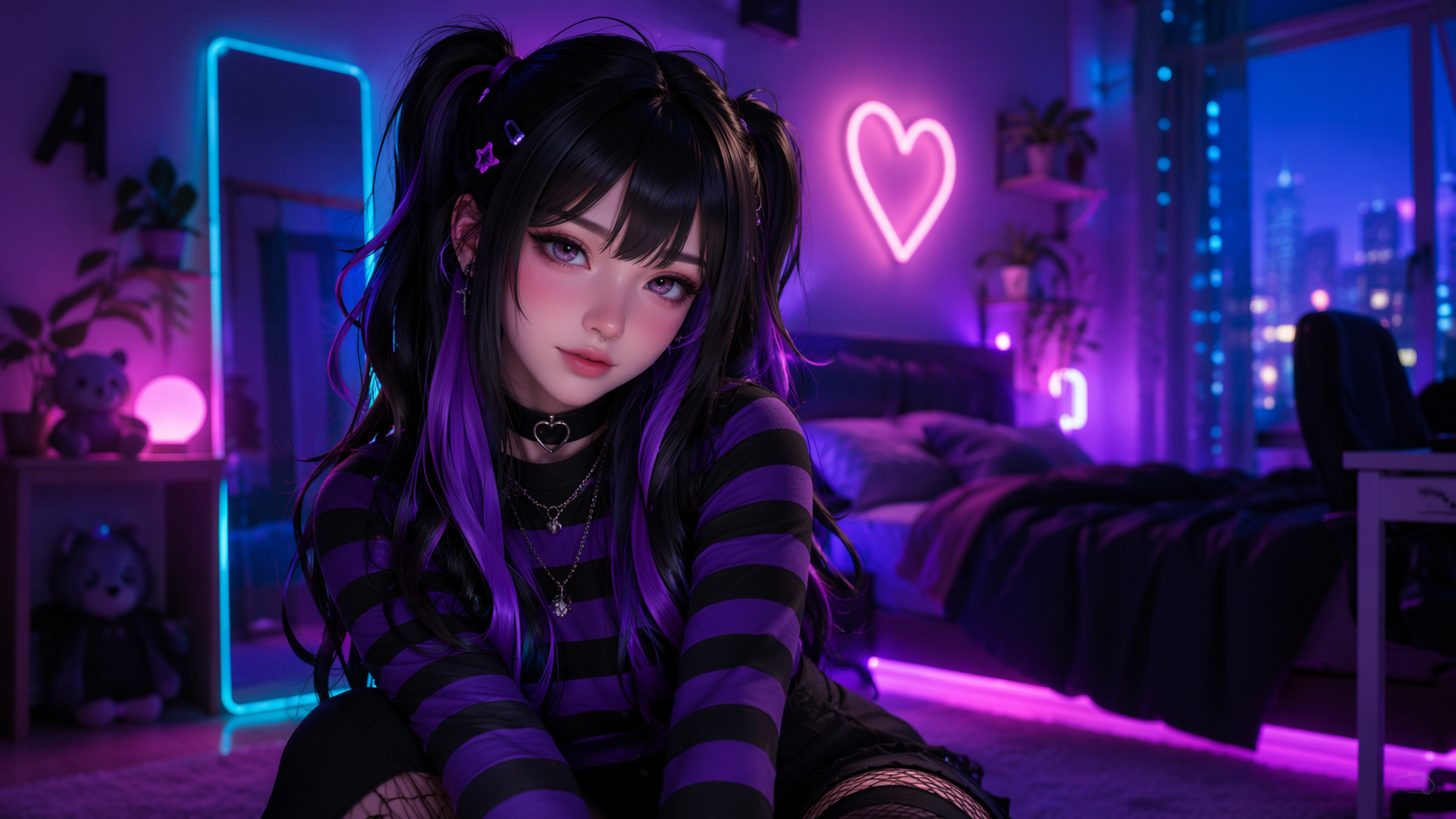 Dreamina egirl filter prompt example 2: Neon Bedroom Avatar