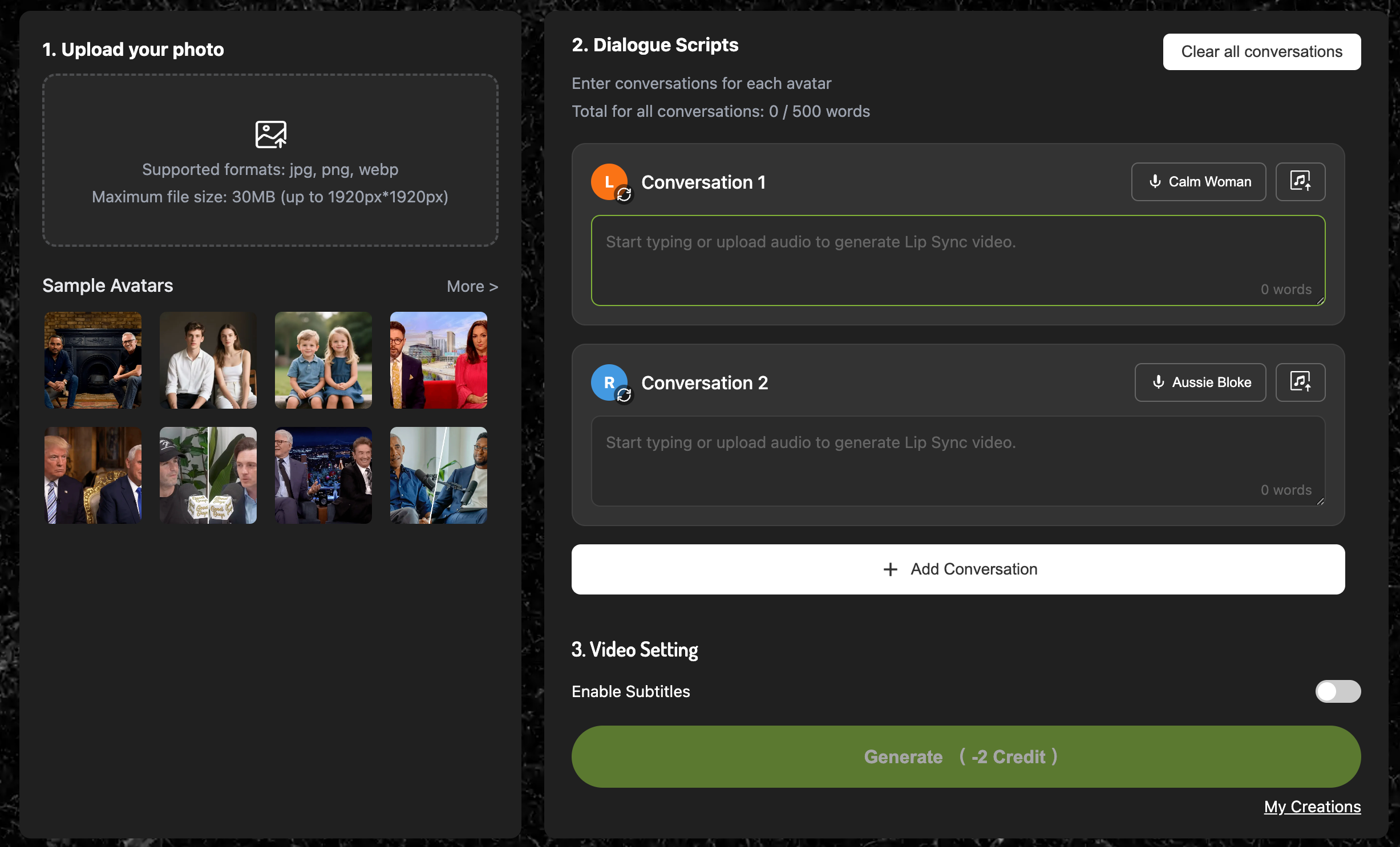 LipSync AI dialogue video generator