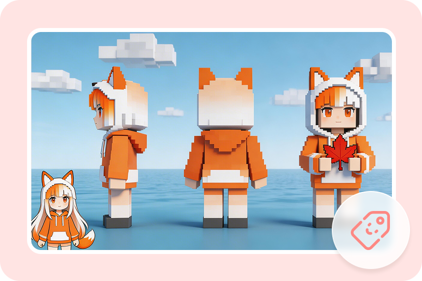 Minecraft fox character skin design shown from multiple angles
