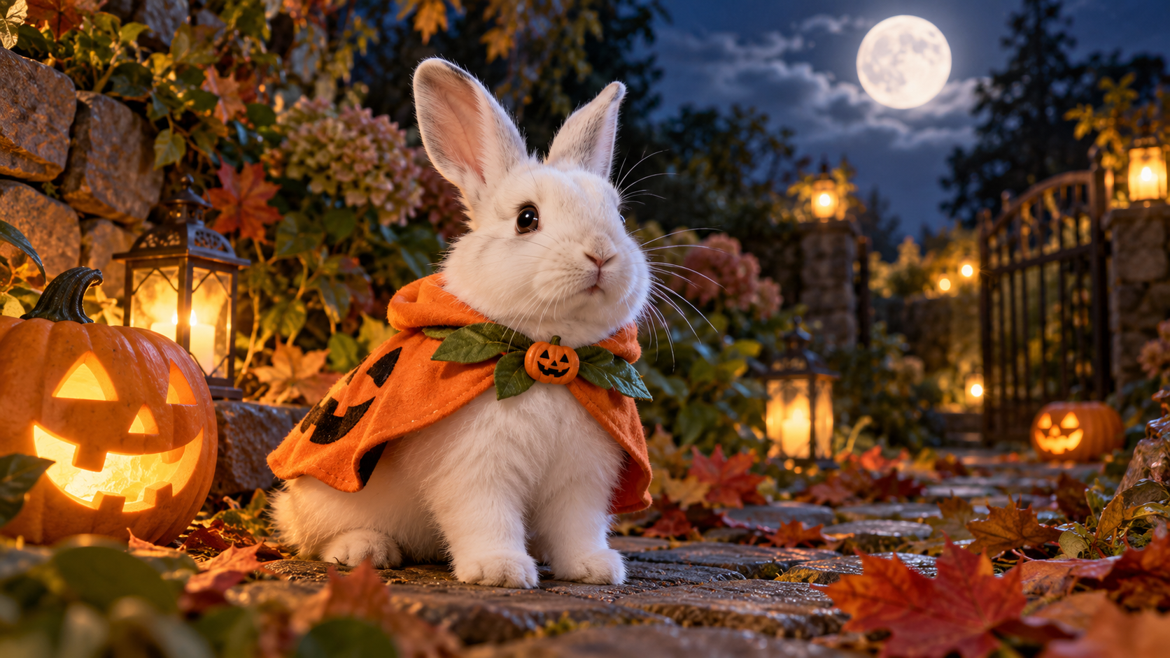 Halloween pet AI prompts: Moonlit Rabbit Garden