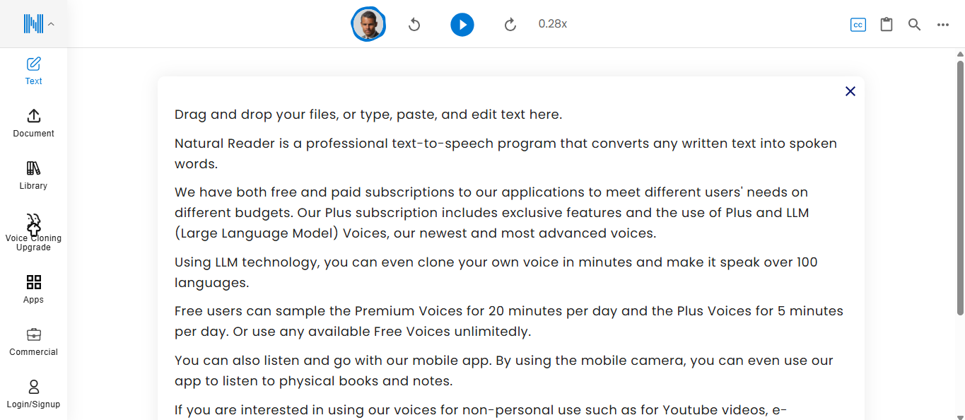 NaturalReader's interface