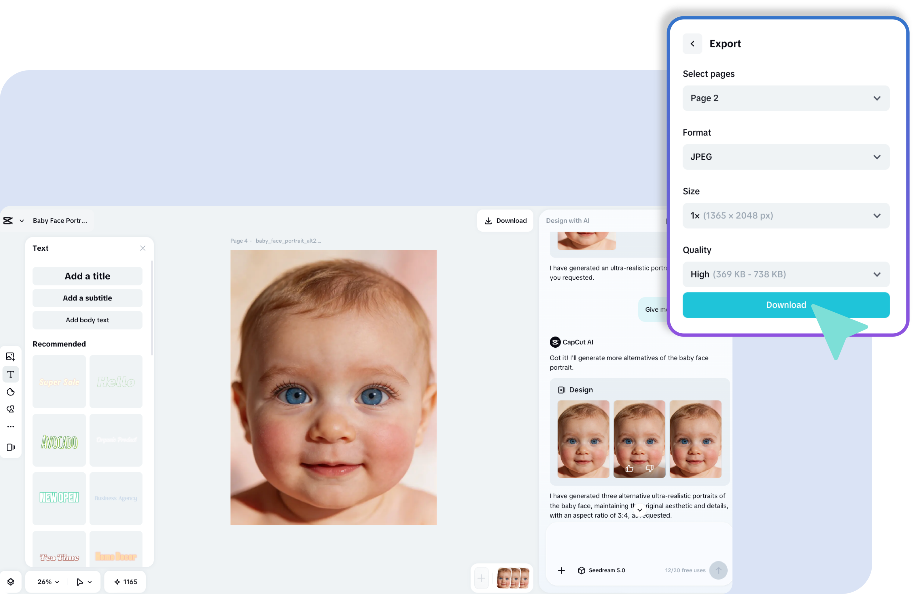 Refine via Chat, Edit, and Download