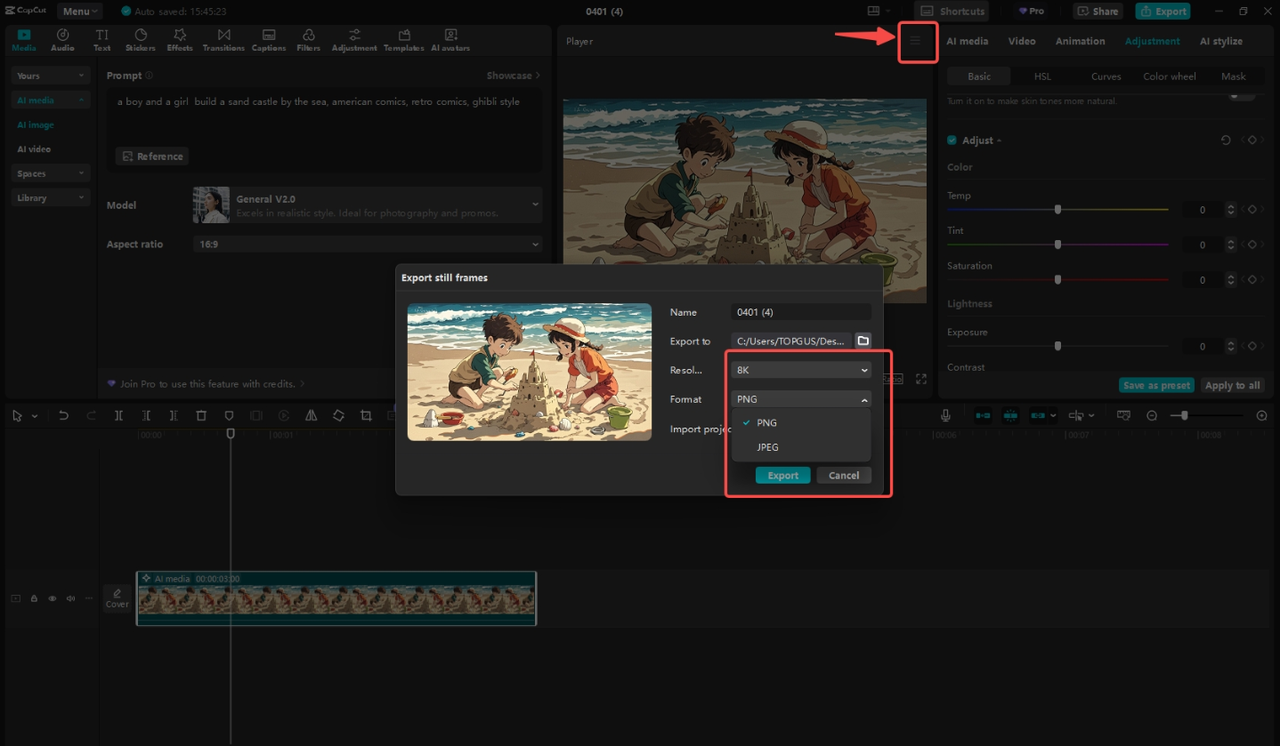 Export the cartoon images