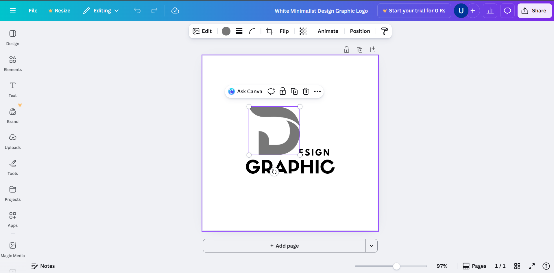 Interface of Canva