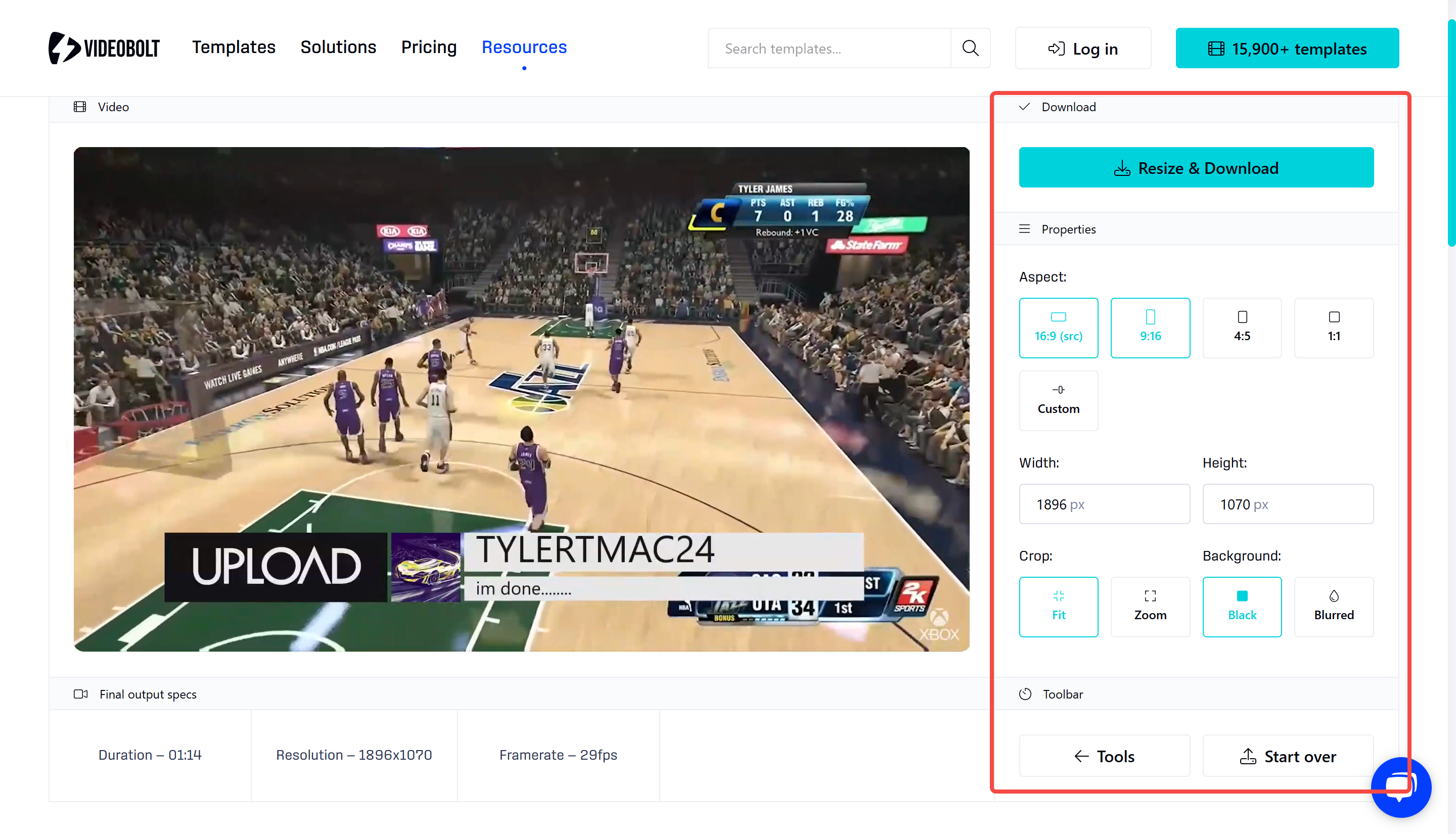 Showing how to use Videobolt's free video resizer