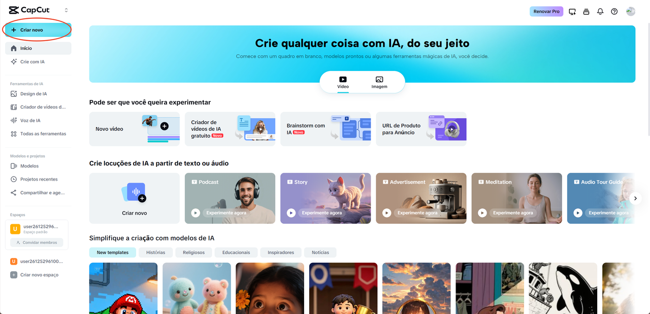 Entre na plataforma online do CapCut