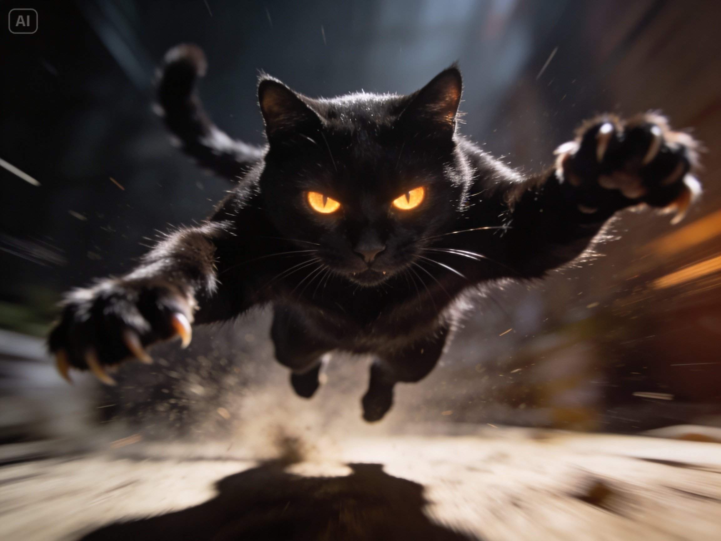 chat lançant une attaque dramatique