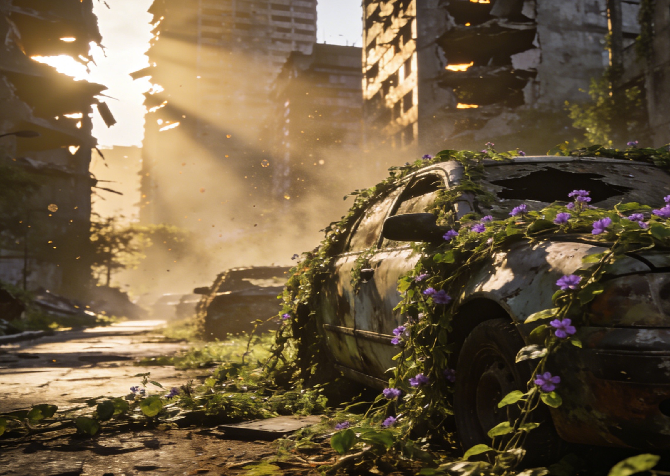 Buja növényzettel benőtt poszt-apokaliptikus város