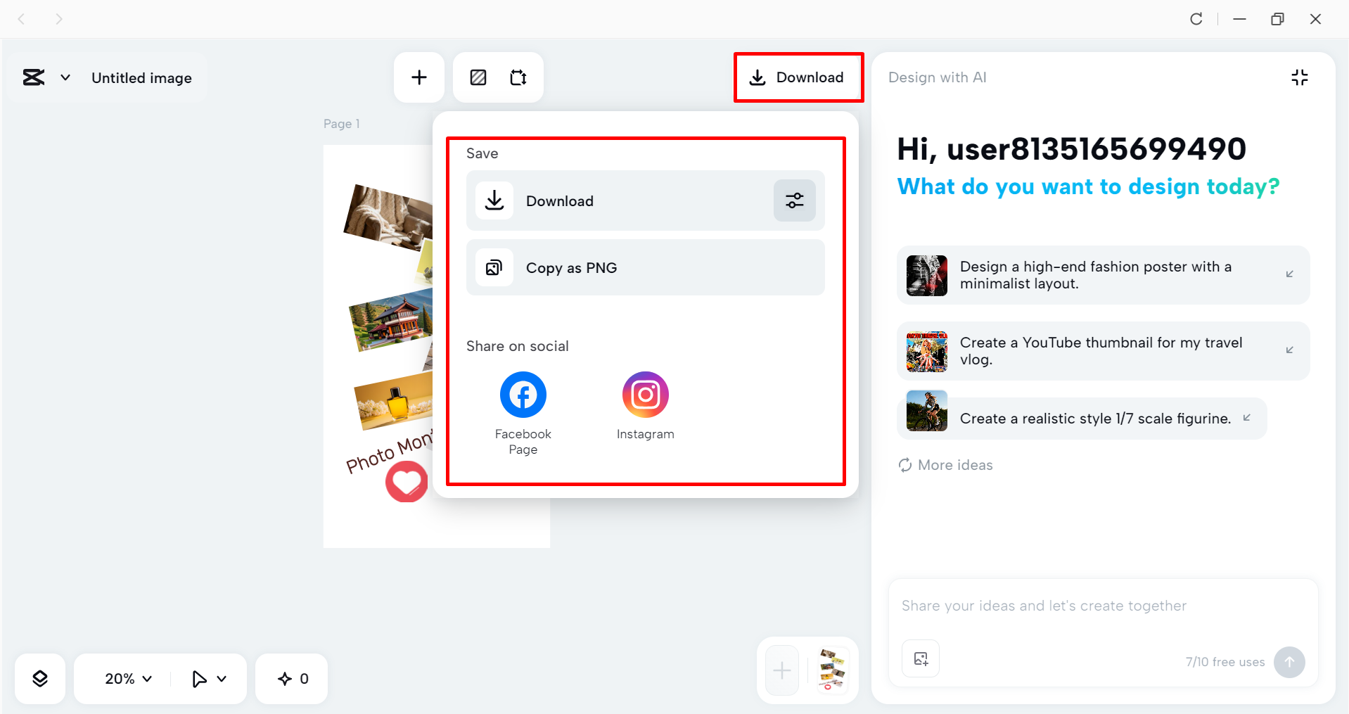 Downloading the montage from the CapCut desktop video editor