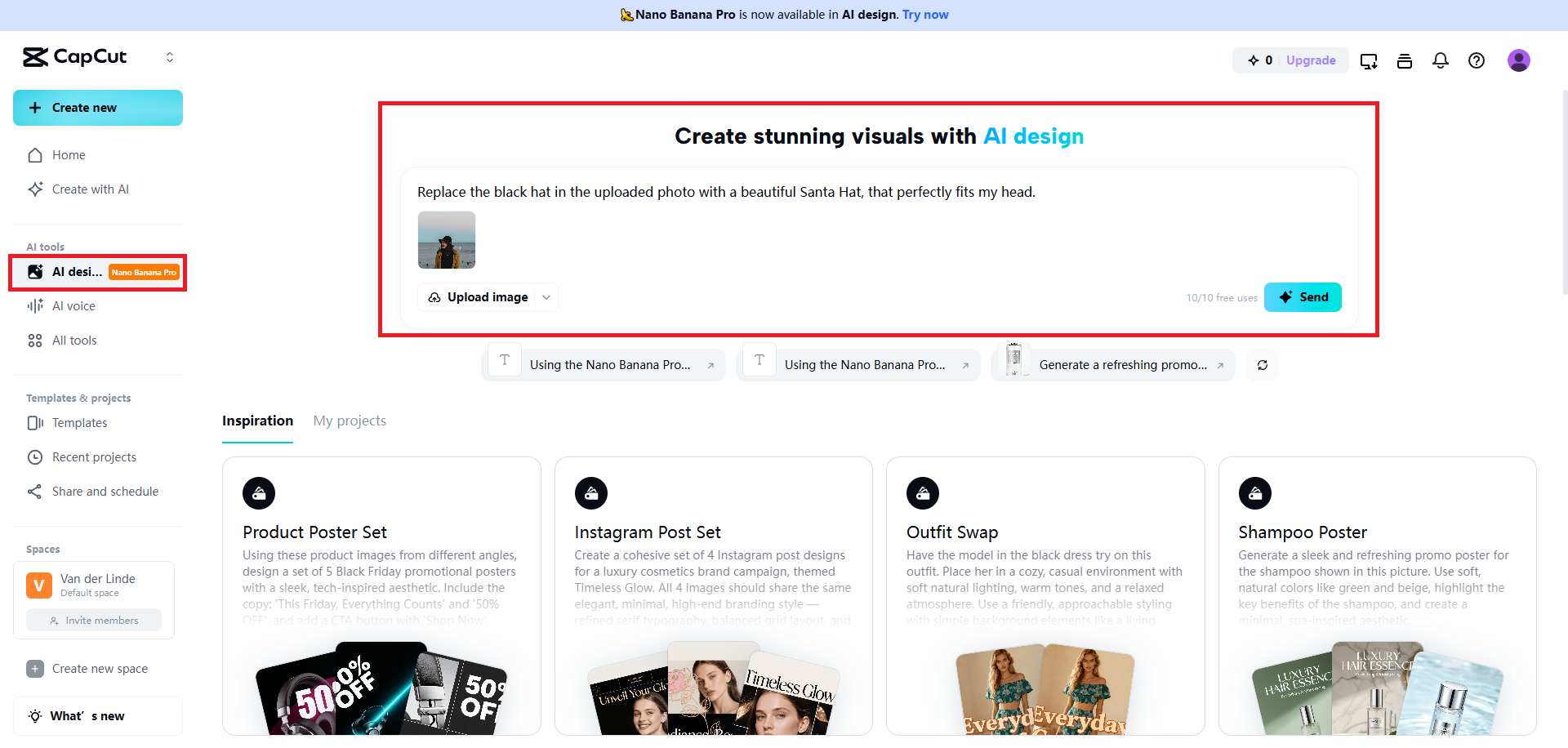 Upload your image and enter prompt