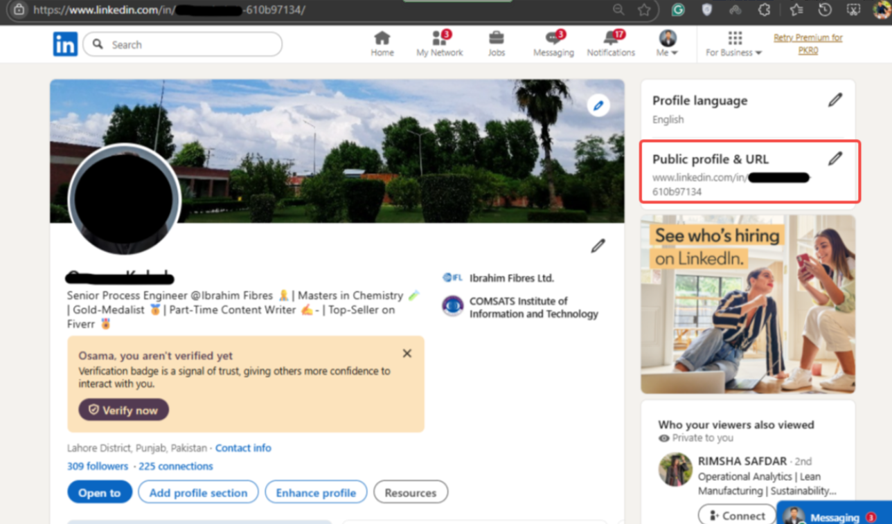 Redigera offentligt profil och URL