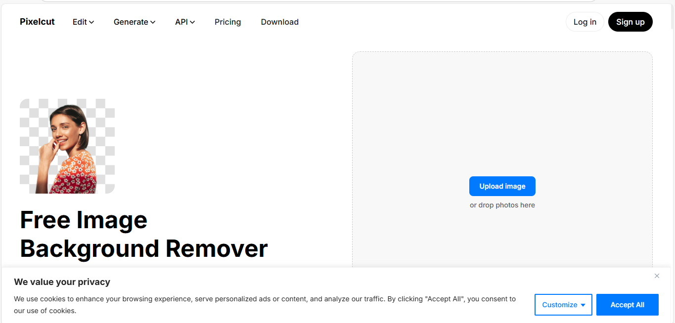 Pixelcut background remover interface