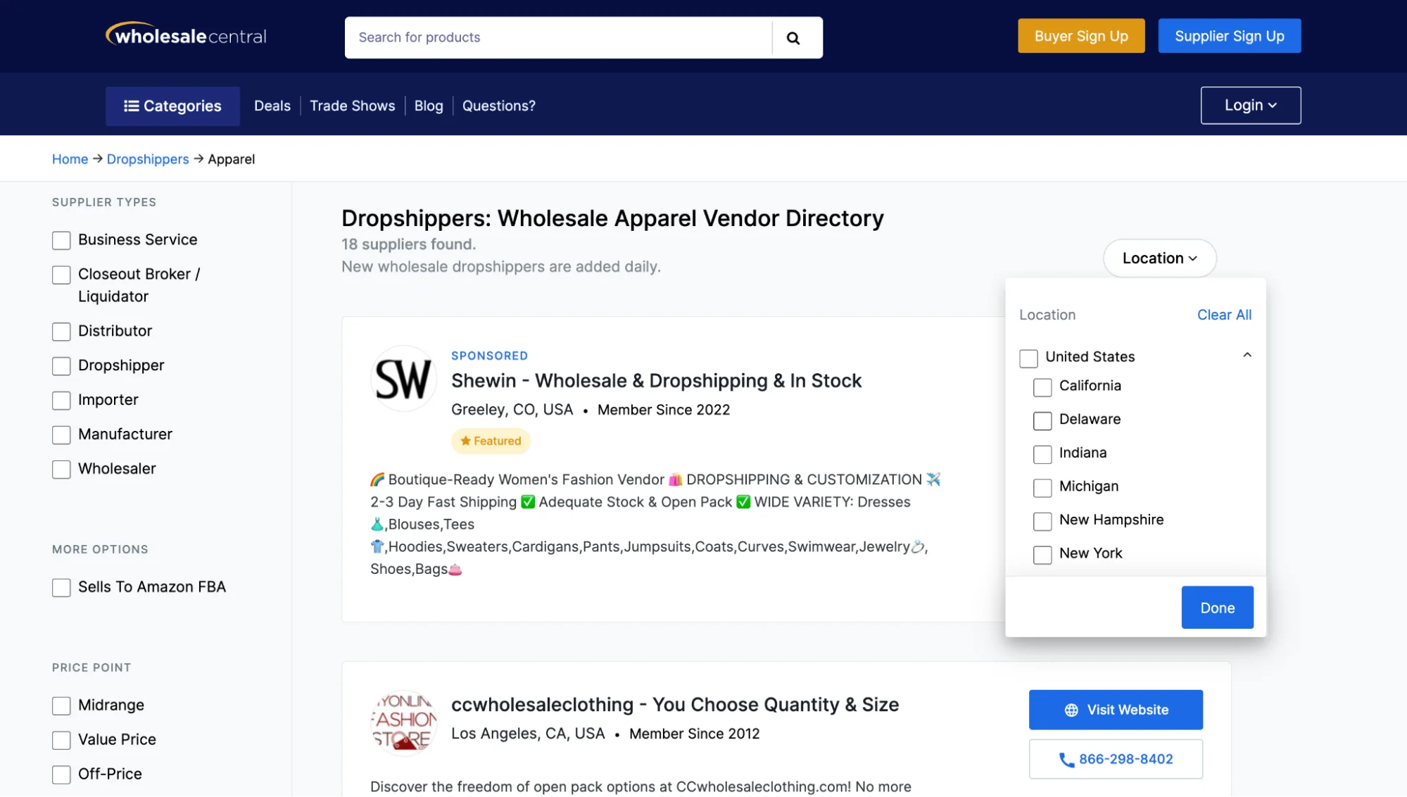 Whole Central dropshipping interface