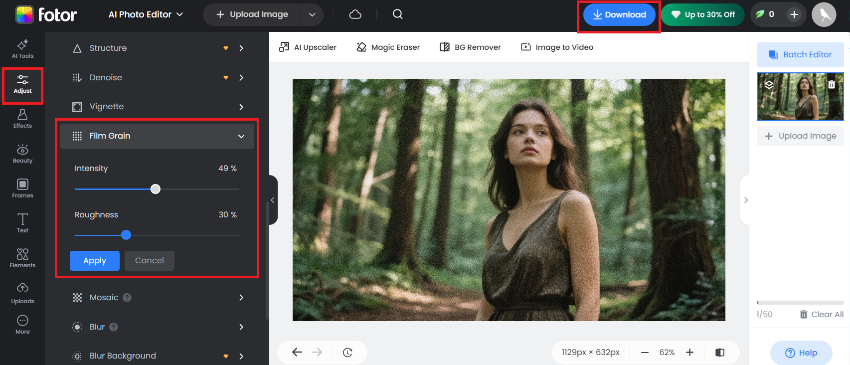 Apply and refine film grain