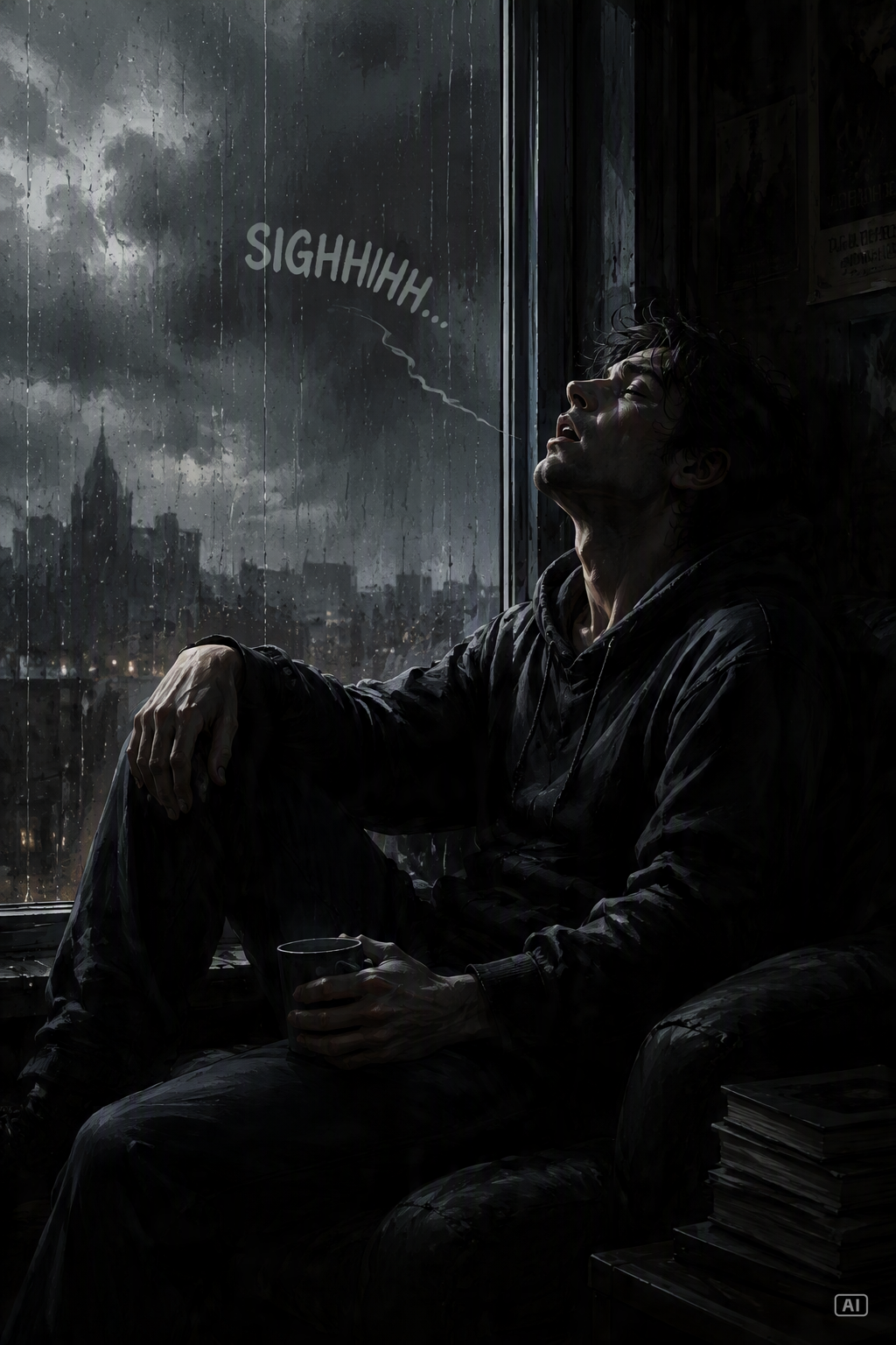All by myself rainy window meme image generated by Pippit