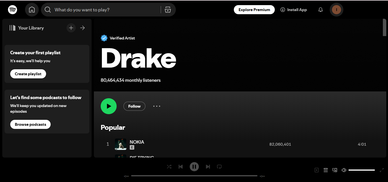 Drake – an artist with the most total streams on Spotify