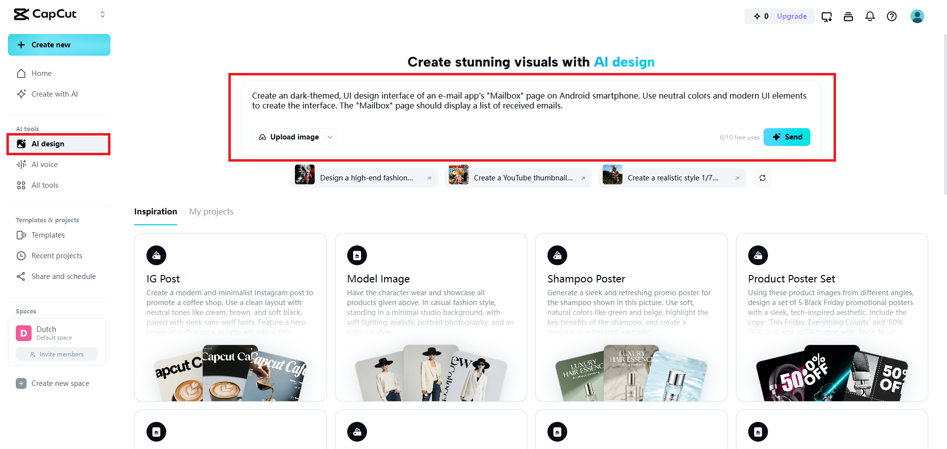 Provide a clear prompt to create your UI design