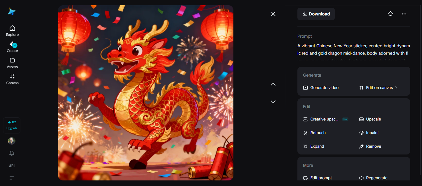 춤추는 용의 새해 스티커를 보여주는 이미지