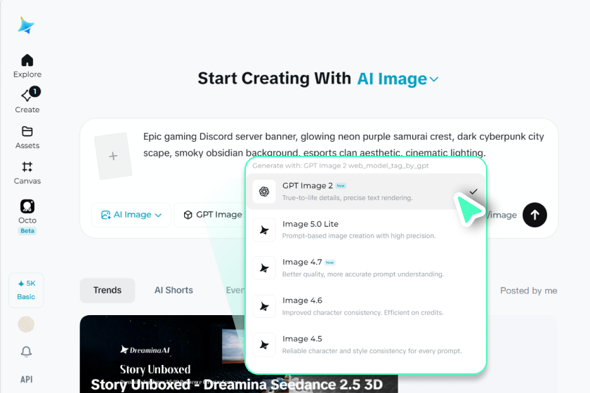 Select generation settings and create 