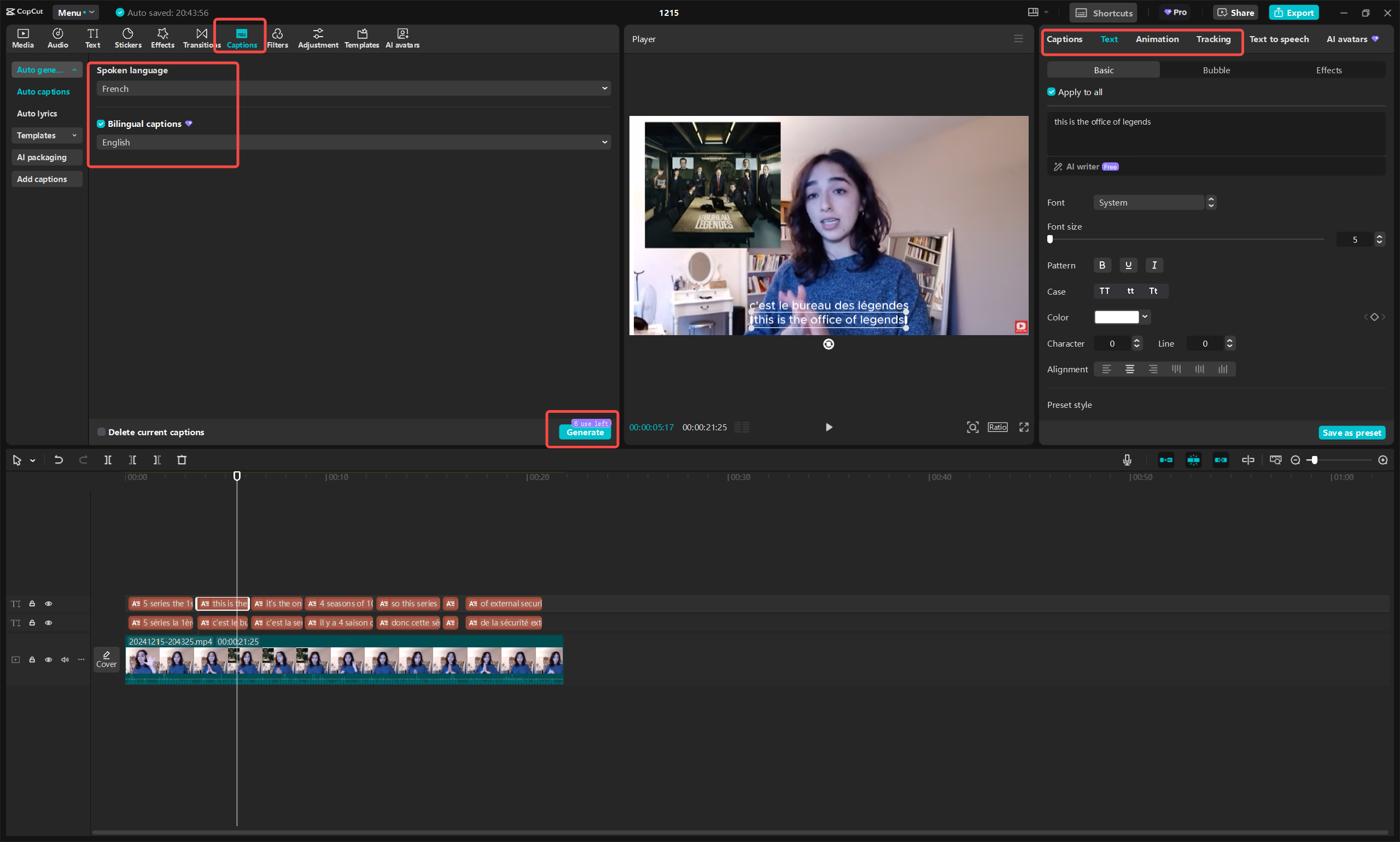 Générer des légendes en anglais