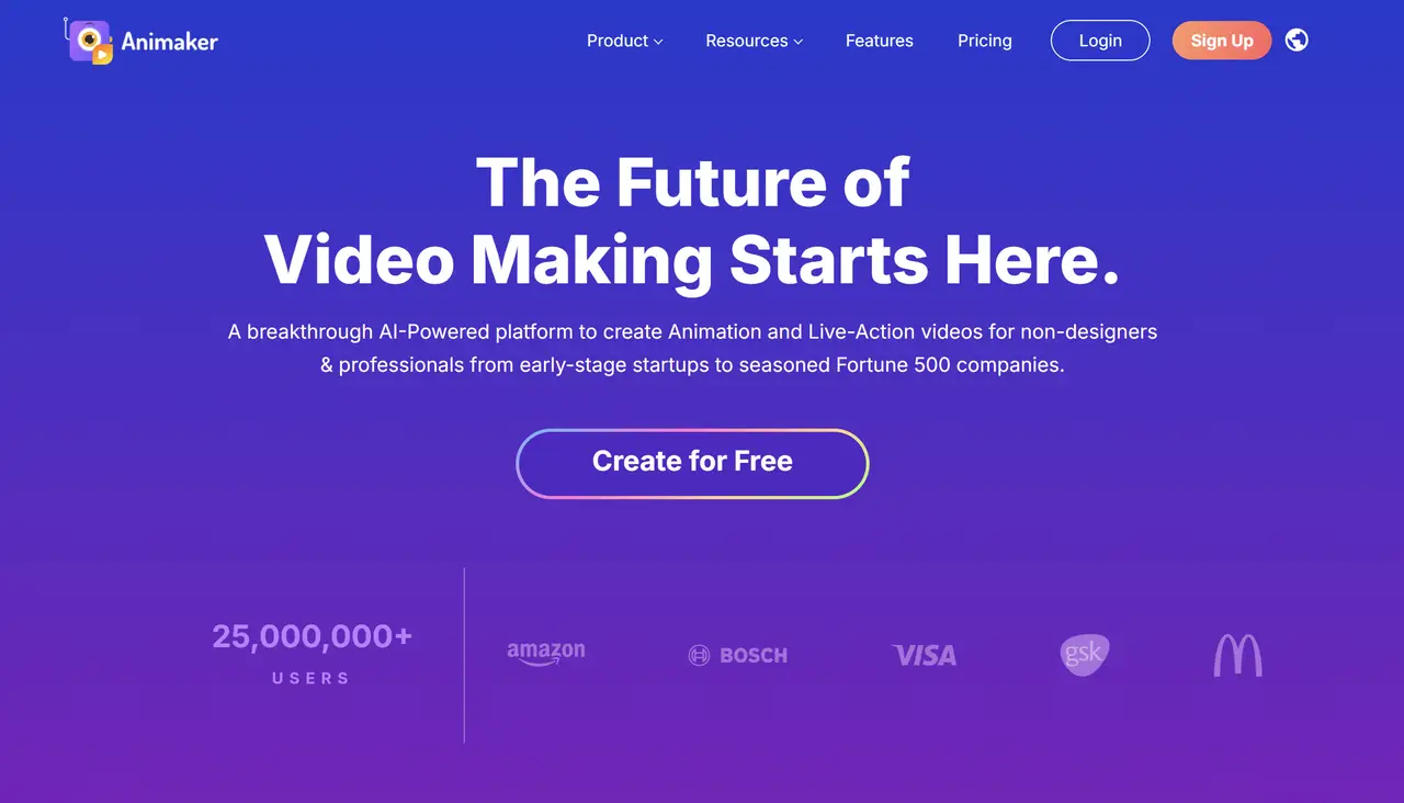 Animaker online platform interface for creating animated videos.